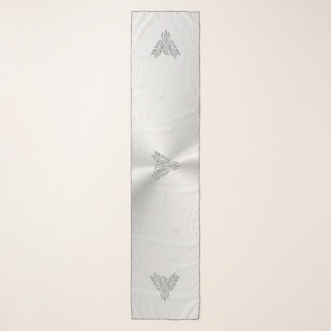 Silver stylized phoenix with embossed effect scarf (Front)