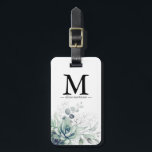 Silver Succulents Greenery Monogram  Luggage Tag<br><div class="desc">Silver leaves greenery and succulents elegant monogram luggage tags</div>