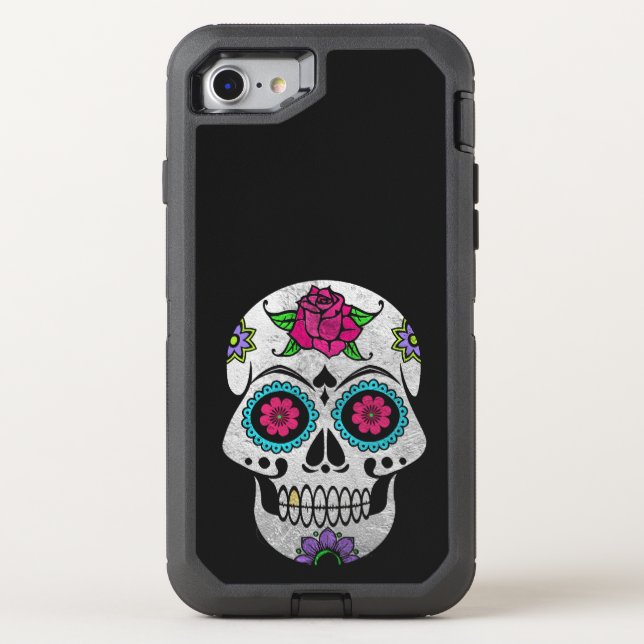 Silver Sugar Skull iPhone X Otterbox Case (Back)
