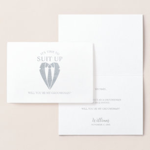 Silver Suit Personalized Groomsman Proposal Foil Card