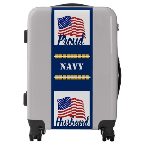 Silver Suitcase Proud Navy Husband