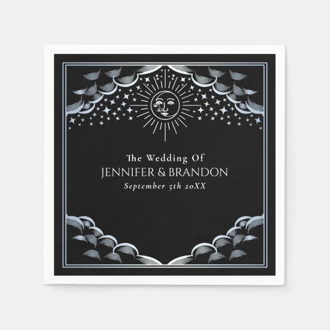Silver Sun and Moon Tarot Card Wedding  Napkins (Front)