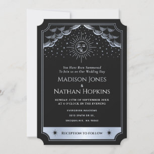 Silver Sun Moon Tarot Wedding QR Code Invitation