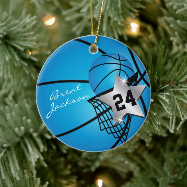 Silver Superstar Basketball | DIY Text | Blue Ceramic Ornament (Tree)