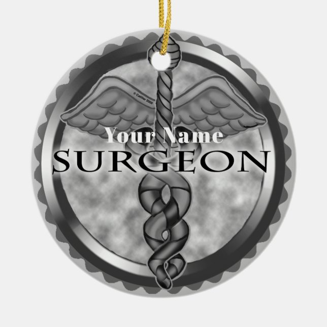 Silver surgeon  ceramic ornament (Front)