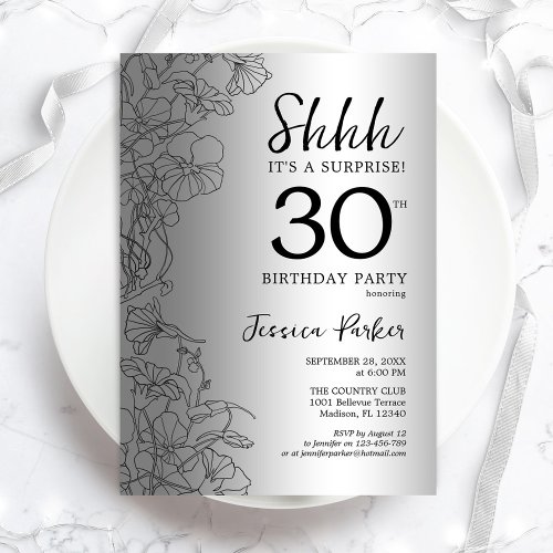 Silver Surprise 30th Birthday Invitation