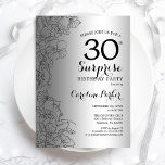 Silver Surprise 30th Birthday Party Invitation<br><div class="desc">Silver Surprise 30th Birthday Party Invitation. Glam feminine design featuring faux silver foil,  botanical accents and typography script font. Simple floral invite card perfect for a stylish female surprise bday celebration. Can be customized to any age. Printed Zazzle invitations or instant download digital printable template.</div>