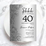 Silver Surprise 40th Birthday Invitation<br><div class="desc">Silver Surprise 40th Birthday Party Invitation. Glam feminine design featuring botanical accents and typography script font. Simple floral invite card perfect for a stylish female surprise bday celebration. Can be customized to any age. Printed Zazzle invitations or instant download digital printable template.</div>