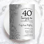 Silver Surprise 40th Birthday Party Invitation<br><div class="desc">Silver Surprise 40th Birthday Party Invitation. Glam feminine design featuring faux silver foil,  botanical accents and typography script font. Simple floral invite card perfect for a stylish female surprise bday celebration. Can be customized to any age. Printed Zazzle invitations or instant download digital printable template.</div>