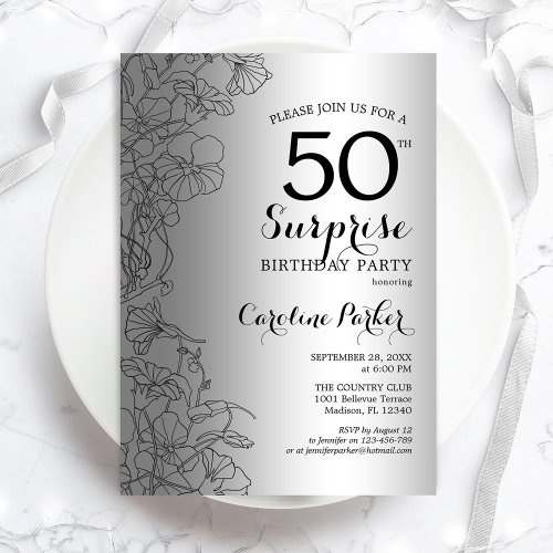 Silver Surprise 50th Birthday Party Invitation