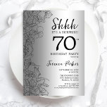 Silver Surprise 70th Birthday Invitation<br><div class="desc">Silver Surprise 70th Birthday Party Invitation. Glam feminine design featuring botanical accents and typography script font. Simple floral invite card perfect for a stylish female surprise bday celebration. Can be customized to any age. Printed Zazzle invitations or instant download digital printable template.</div>