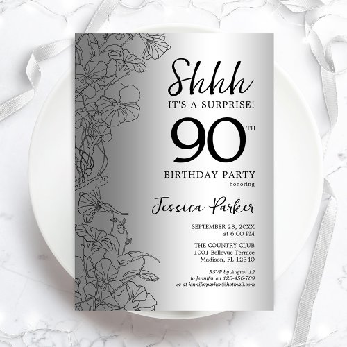 Silver Surprise 90th Birthday Invitation