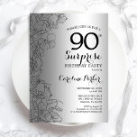 Silver Surprise 90th Birthday Party Invitation<br><div class="desc">Silver Surprise 90th Birthday Party Invitation. Glam feminine design featuring faux silver foil,  botanical accents and typography script font. Simple floral invite card perfect for a stylish female surprise bday celebration. Can be customized to any age. Printed Zazzle invitations or instant download digital printable template.</div>