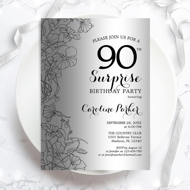 Silver Surprise 90th Birthday Party Invitation (Creator Uploaded)