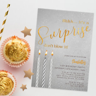 Silver Surprise Birthday Invitation Glitter Candle