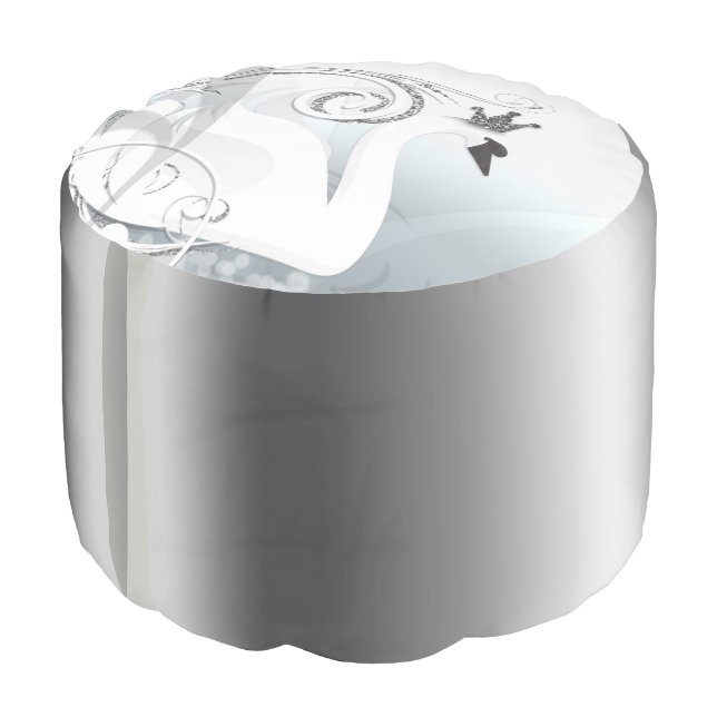 Silver Swan Princess Glam Elegant Personalized Pouf (Angled Back)