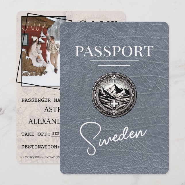 Silver Sweden Passport Save The Date (Front/Back)