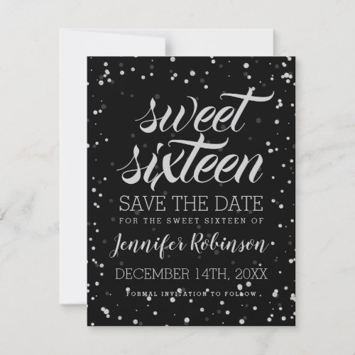 Silver Sweet16 Save Date Glitter Sparkle Confetti Save The Date