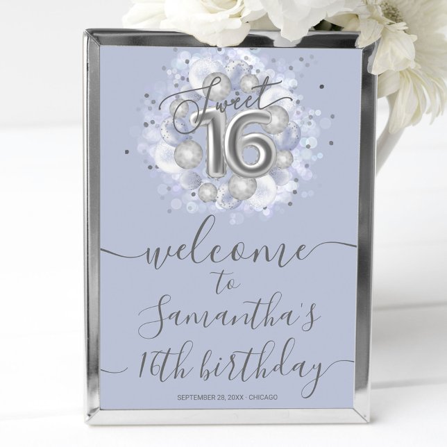 Silver Sweet 16 Balloons Dusty Blue Welcome Sign (Creator Uploaded)
