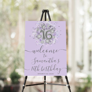 Silver Sweet 16 Balloons Lavender Welcome Sign