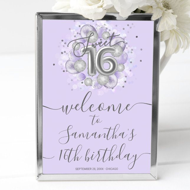 Silver Sweet 16 Balloons Lavender Welcome Sign (Creator Uploaded)