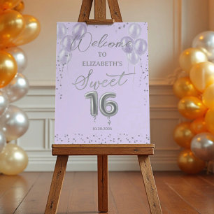 Silver Sweet 16 Balloons Lavender Welcome Sign