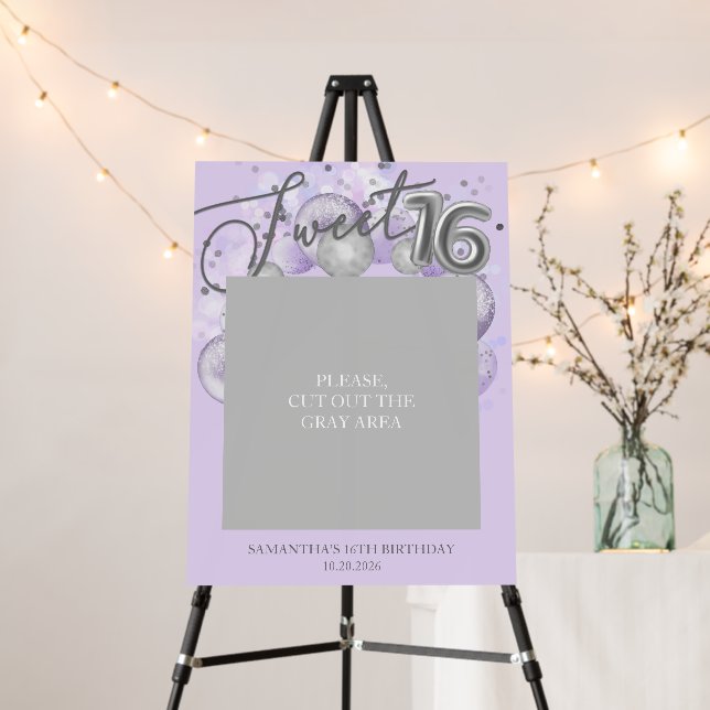 Silver Sweet 16 Balloons Party Photo Prop Lavender Foam Board (In Situ (Stand))