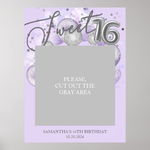 Silver Sweet 16 Balloons Party Photo Prop Lavender Poster