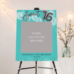 Silver Sweet 16 Balloons Party Photo Prop Teal Foam Board