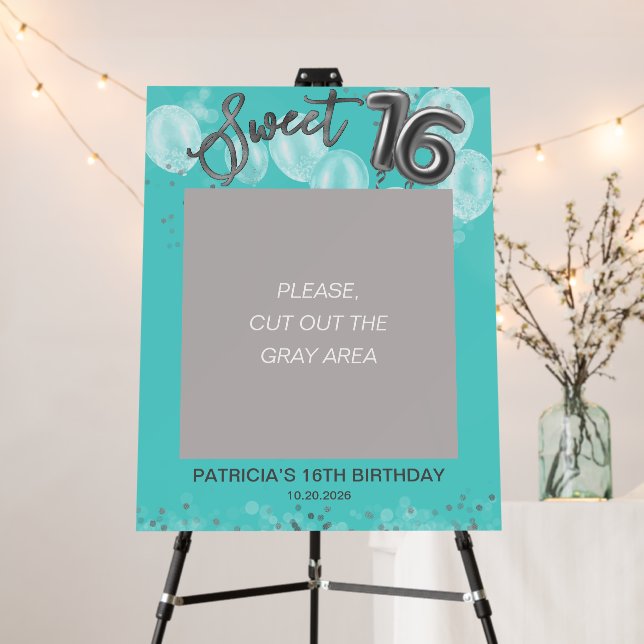 Silver Sweet 16 Balloons Party Photo Prop Teal Foam Board (In Situ (Stand))