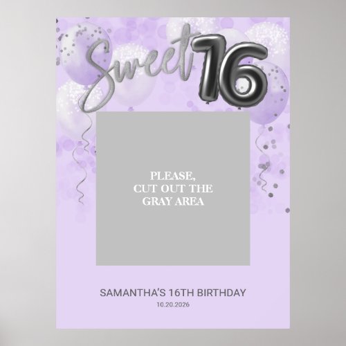 Silver Sweet 16 Balloons Photo Prop Dusty Blue Pos Poster