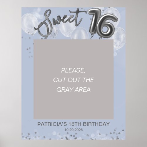 Silver Sweet 16 Balloons Photo Prop Dusty Blue Poster