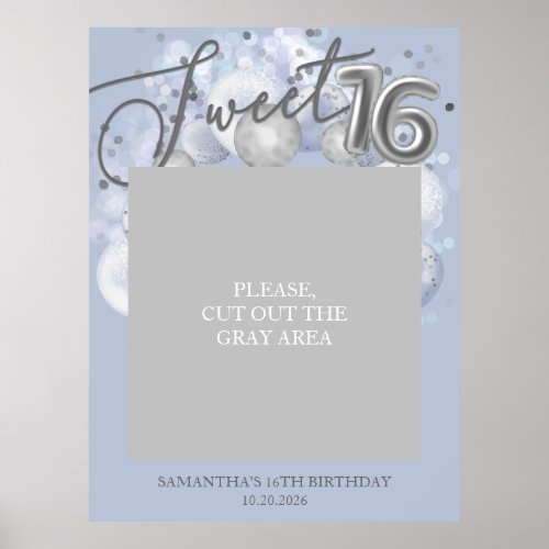 Silver Sweet 16 Balloons Photo Prop Dusty Blue Poster