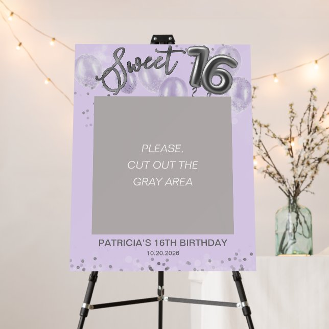 Silver Sweet 16 Balloons Photo Prop Lavender Foam Board (In Situ (Stand))