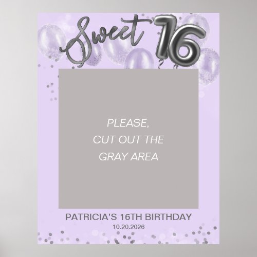 Silver Sweet 16 Balloons Photo Prop Lavender Poster
