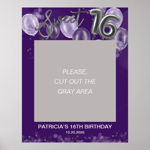 Silver Sweet 16 Balloons Photo Prop Purple Poster