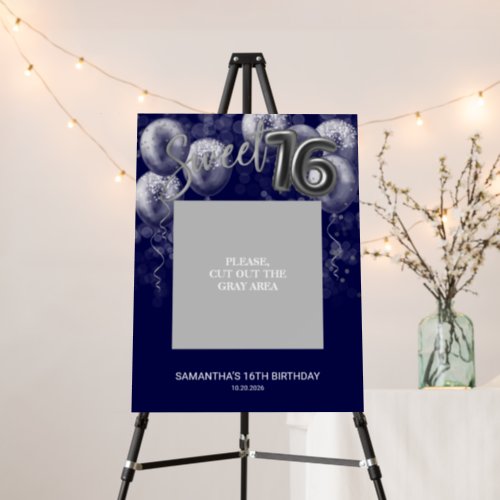 Silver Sweet 16 Balloons Photo Prop Royal Blue Foam Board