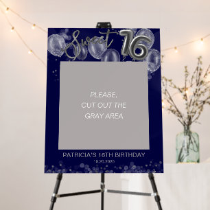Silver Sweet 16 Balloons Photo Prop Royal Blue Foam Board