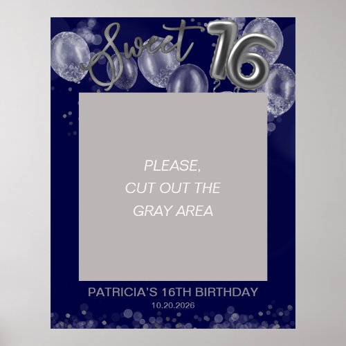 Silver Sweet 16 Balloons Photo Prop Royal Blue Poster