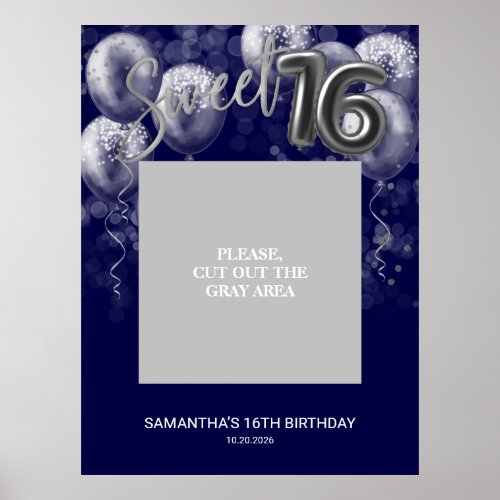 Silver Sweet 16 Balloons Photo Prop Royal Blue Poster