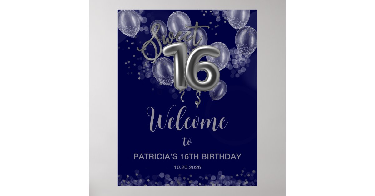 Silver Sweet 16 Balloons Royal Blue Sign Zazzle