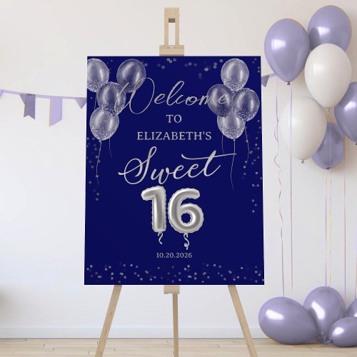 Silver Sweet 16 Balloons Royal Blue Welcome Sign