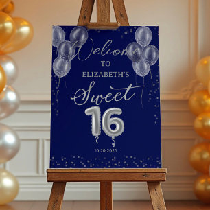 Silver Sweet 16 Balloons Royal Blue Welcome Sign