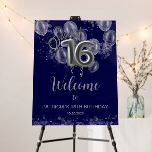 Silver Sweet 16 Balloons Royal Blue Welcome Sign