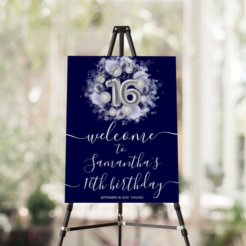 Silver Sweet 16 Bday Balloons Blue Welcome Sign