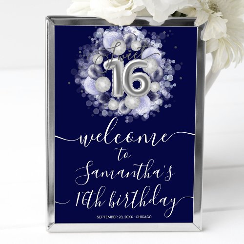 Silver Sweet 16 Bday Balloons Blue Welcome Sign