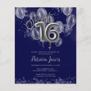 Silver Sweet 16 Bday Balloons Budget Invitations