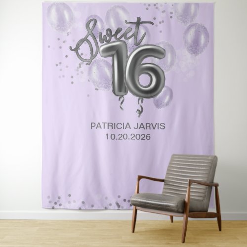 Silver Sweet 16 Bday Balloons Lavender Backdrops