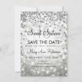 Silver Sweet 16 Save The Date Glitter Lights Invitation (Front)