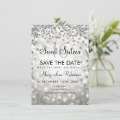 Silver Sweet 16 Save The Date Glitter Lights Invitation (Standing Front)